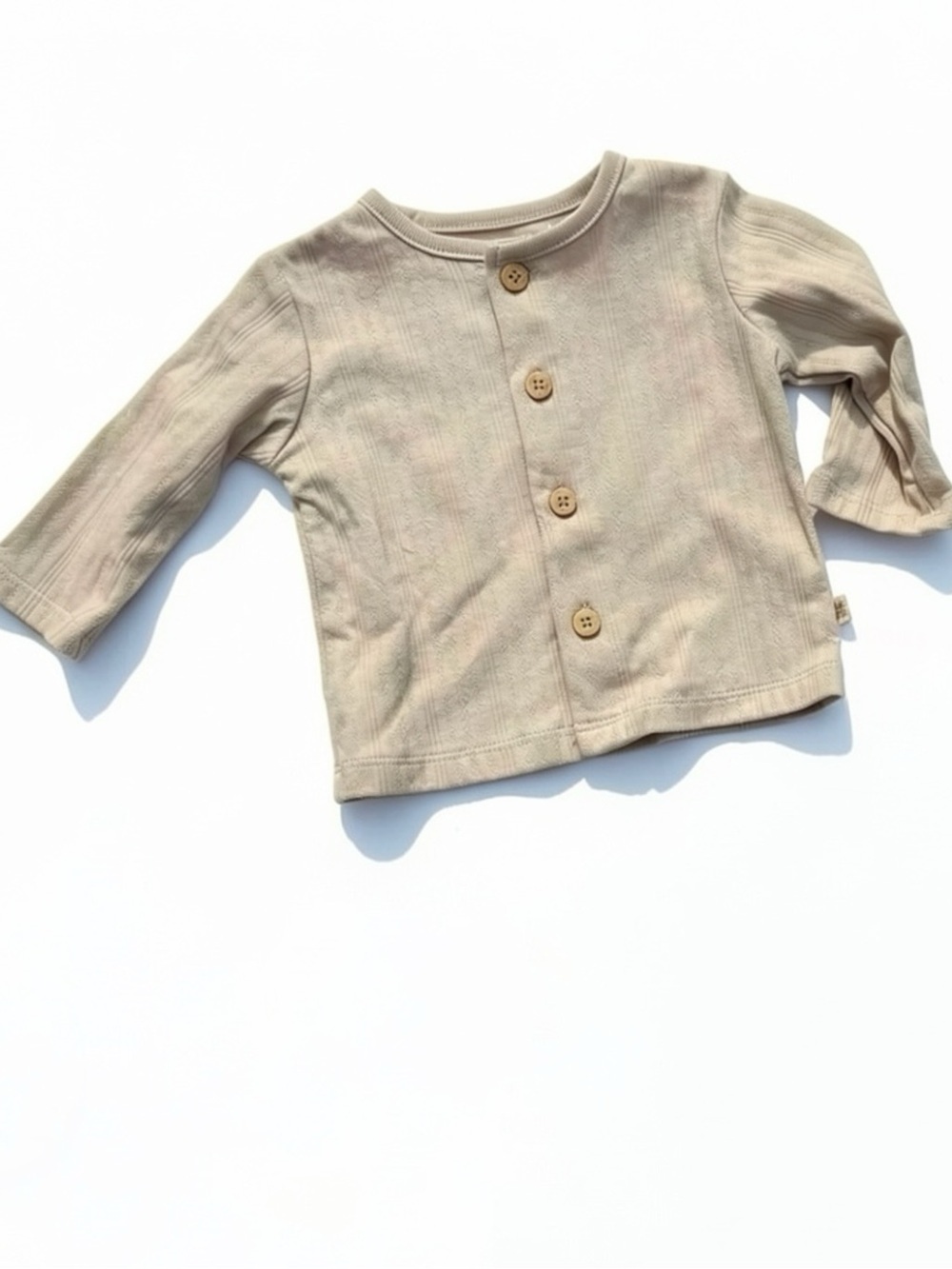 Neutral Ribbed Baby Cardigan with Polka Dot Footed Pants - Picture 2 of 3